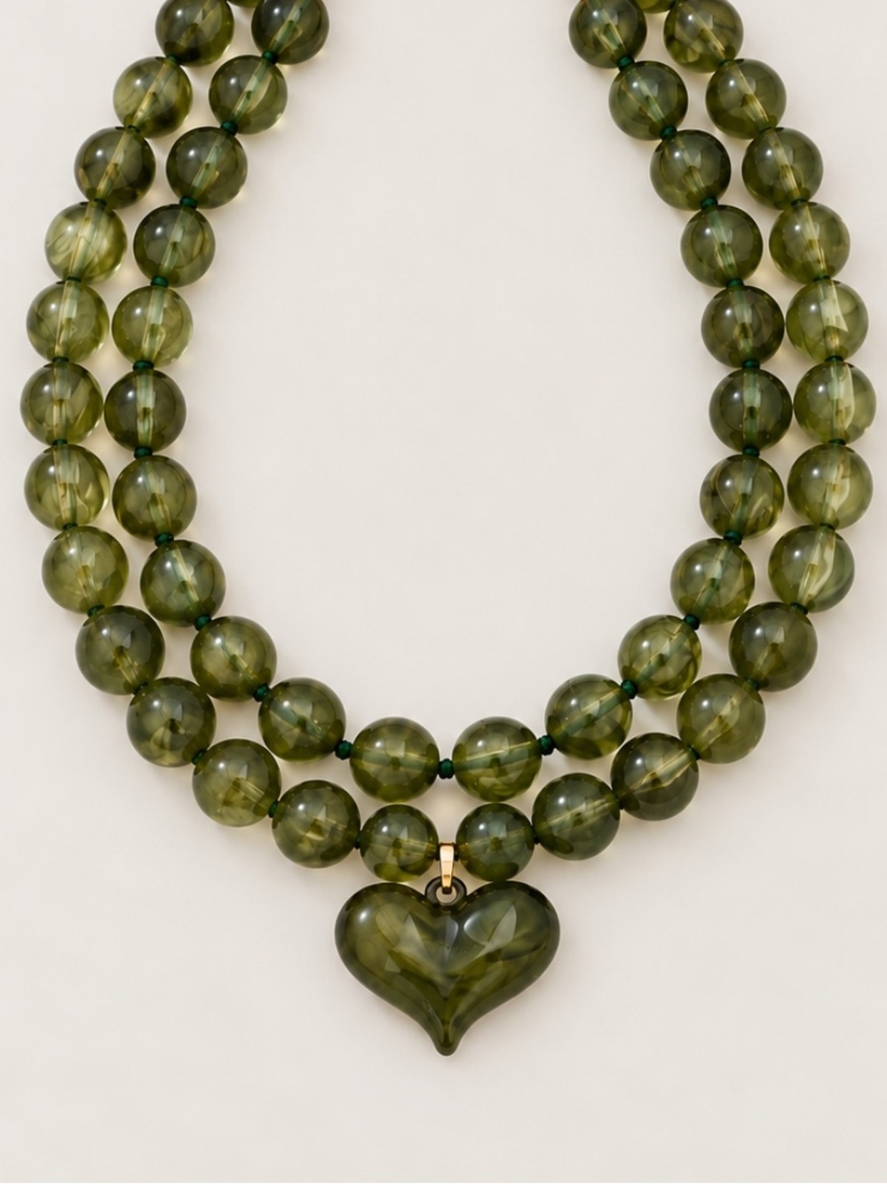 New! Olive Green Beaded Heart Necklace Stack Set NWOT
